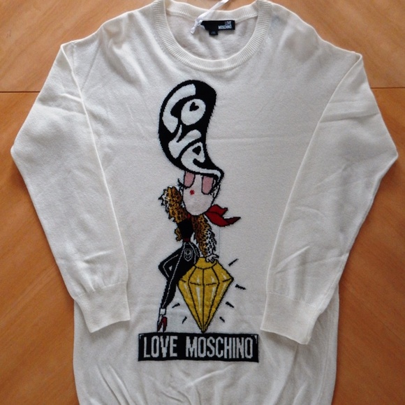 Love Moschino Pullover Sweater Dress Girl on Diamond Made in ITALY Ivory NWT - Picture 3 of 10